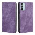For Samsung Galaxy M15 5G RFID Anti-theft Brush Magnetic Leather Phone Case(Purple)