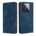 For Xiaomi 14 Pro RFID Anti-theft Brush Magnetic Leather Phone Case(Blue)