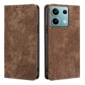For Xiaomi Redmi Note 13 4G RFID Anti-theft Brush Magnetic Leather Phone Case(Brown)