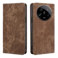 For Xiaomi 14 Ultra 5G RFID Anti-theft Brush Magnetic Leather Phone Case(Brown)