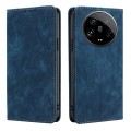 For Xiaomi 14 Ultra 5G RFID Anti-theft Brush Magnetic Leather Phone Case(Blue)