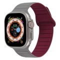 For Apple Watch Ultra 49mm Loop Magnetic Silicone Watch Band(Grey Wine Red)