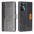 For OPPO Reno11 F 5G Contrast Color Side Buckle Leather Phone Case(Black + Grey)