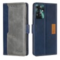 For OPPO Reno11 F 5G Contrast Color Side Buckle Leather Phone Case(Blue + Grey)