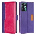 For OPPO Reno11 F 5G Contrast Color Side Buckle Leather Phone Case(Purple + Rose Red)