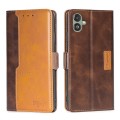 For Samsung Galaxy F14 5G Contrast Color Side Buckle Leather Phone Case(Dark Brown + Gold)