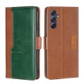 For Samsung Galaxy M54 5G Contrast Color Side Buckle Leather Phone Case(Light Brown + Green)