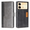 For Xiaomi Redmi Note 13R Pro 5G Contrast Color Side Buckle Leather Phone Case(Black + Grey)