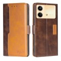 For Xiaomi Redmi Note 13R Pro 5G Contrast Color Side Buckle Leather Phone Case(Dark Brown + Gold)