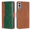For OnePlus Ace 3V 5G Contrast Color Side Buckle Leather Phone Case(Light Brown + Green)