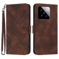 For Xiaomi 14 Line Pattern Skin Feel Leather Phone Case(Coffee)