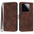 For Xiaomi 14 Pro Line Pattern Skin Feel Leather Phone Case(Coffee)