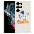 For Samsung Galaxy S22 Ultra 5G Astronaut Pattern Silicone Straight Edge Phone Case(Planet Landing-W