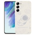 For Samsung Galaxy S21 FE 5G Astronaut Pattern Silicone Straight Edge Phone Case(Flying Astronaut-Wh