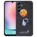 For Samsung Galaxy A24 Astronaut Pattern Silicone Straight Edge Phone Case(Planet Landing-Black)