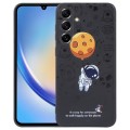 For Samsung Galaxy A34 5G Astronaut Pattern Silicone Straight Edge Phone Case(Planet Landing-Black)