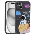 For iPhone 15 Plus Milk Tea Astronaut Pattern Liquid Silicone Phone Case(Ivory Black)