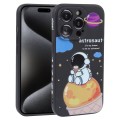 For iPhone 15 Pro Max Milk Tea Astronaut Pattern Liquid Silicone Phone Case(Ivory Black)