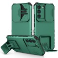 For Samsung Galaxy S22 5G Stereoscopic Holder Sliding Camshield Phone Case(Green)