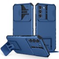For Samsung Galaxy S22+ 5G Stereoscopic Holder Sliding Camshield Phone Case(Blue)