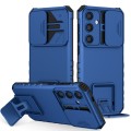 For Samsung Galaxy S24 5G Stereoscopic Holder Sliding Camshield Phone Case(Blue)