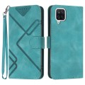 For Samsung Galaxy A12 Line Pattern Skin Feel Leather Phone Case(Light Blue)