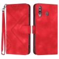 For Samsung Galaxy A20s Line Pattern Skin Feel Leather Phone Case(Red)