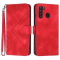 For Samsung Galaxy A21 EU Version Line Pattern Skin Feel Leather Phone Case(Red)