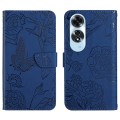 For OPPO A60 4G HT03 Skin Feel Butterfly Embossed Flip Leather Phone Case(Blue)