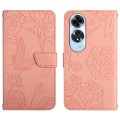 For OPPO A60 4G HT03 Skin Feel Butterfly Embossed Flip Leather Phone Case(Pink)