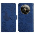 For Realme 12+ Global HT03 Skin Feel Butterfly Embossed Flip Leather Phone Case(Blue)