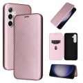 For Samsung Galaxy S24+ 5G Carbon Fiber Texture Flip Leather Phone Case(Pink)