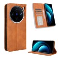 For vivo X100 5G Magnetic Buckle Retro Texture Leather Phone Case(Brown)