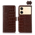 For Xiaomi Redmi Note 13R Pro Crocodile Top Layer Cowhide Leather Phone Case(Brown)