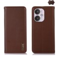 For Xiaomi Redmi 13C 4G/5G/Poco C65/Poco M6 KHAZNEH Nappa Top Layer Cowhide Leather Phone Case(Brown
