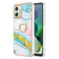 For Motorola Moto G54 Electroplating Marble IMD TPU Phone Case with Ring Holder(Green 004)
