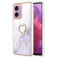 For Motorola Moto G04 4G / G24 4G Electroplating Marble IMD TPU Phone Case with Ring Holder(White 00