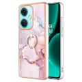 For OnePlus Nord CE 3 Electroplating Marble IMD TPU Phone Case with Ring Holder(Rose Gold 005)