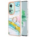 For OPPO Reno11 5G Global Electroplating Marble IMD TPU Phone Case with Ring Holder(Green 004)