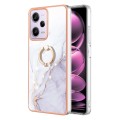 For Xiaomi Redmi Note 12 Pro 5G Global Electroplating Marble IMD TPU Phone Case with Ring Holder(Whi