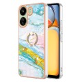 For Xiaomi Redmi 13C 4G Electroplating Marble IMD TPU Phone Case with Ring Holder(Green 004)