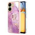 For Xiaomi Redmi 13C 4G Electroplating Marble IMD TPU Phone Case with Ring Holder(Purple 001)