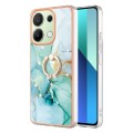 For Xiaomi Redmi Note 13 4G Global Electroplating Marble IMD TPU Phone Case with Ring Holder(Green 0