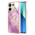 For Xiaomi Redmi Note 13 4G Global Electroplating Marble IMD TPU Phone Case with Ring Holder(Purple