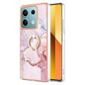 For Xiaomi Redmi Note 13 5G Global Electroplating Marble IMD TPU Phone Case with Ring Holder(Rose Go