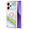 For Xiaomi Redmi Note 13 Pro+ 5G Electroplating Marble IMD TPU Phone Case with Ring Holder(Green 004