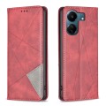 For Xiaomi Redmi 13C Rhombus Texture Magnetic Leather Phone Case(Red)