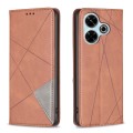 For Xiaomi Poco M6 4G / Redmi 13 4G Rhombus Texture Magnetic Leather Phone Case(Brown)