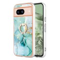 For Google Pixel 8a Electroplating Marble IMD TPU Phone Case with Ring Holder(Green 003)