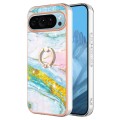 For Google Pixel 9 Electroplating Marble IMD TPU Phone Case with Ring Holder(Green 004)